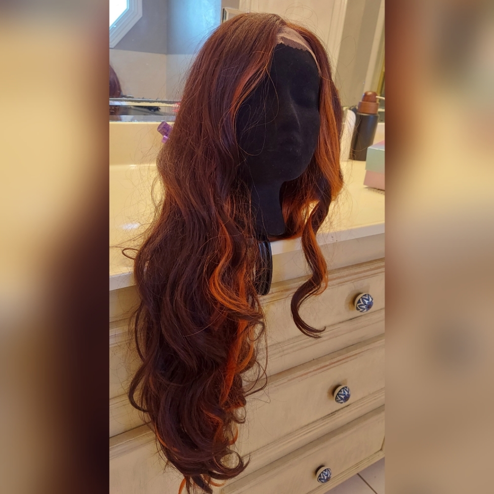 Gorgius Brand Orange/Ginger Highlight PremFiber/Human hair blend LaceFrontal Wig